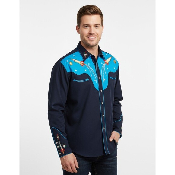 Space Cowboy XXL Western Shirt Two-Tone Embroidered, Shotgun Cuff, Statement - Picture 1 of 16